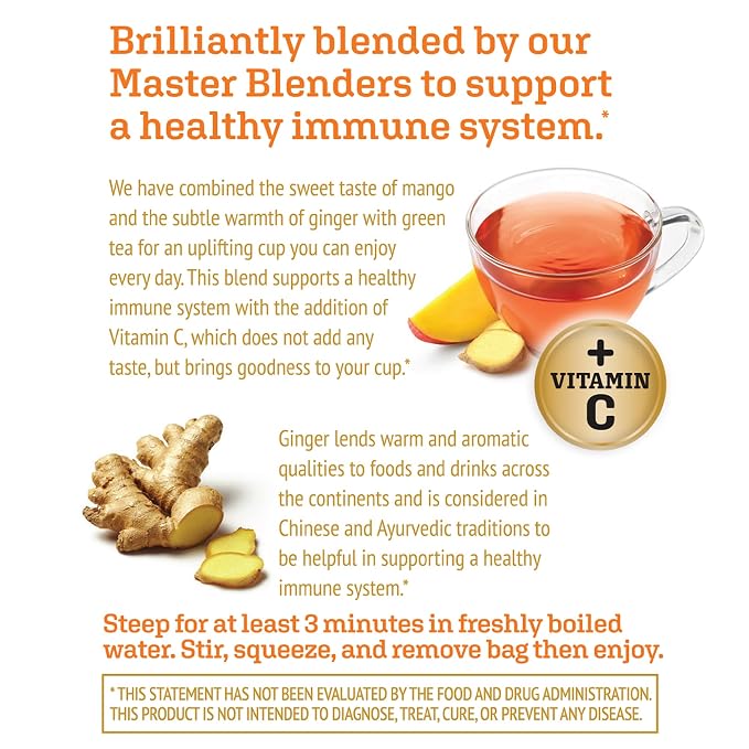 Twinings Superblends Immune Support+ Herbal Tea with Vitamin C, Ginger & Mango Flavoured Green Tea, 16 Tea Bags (Pack of 2), Enjoy Hot or Iced
