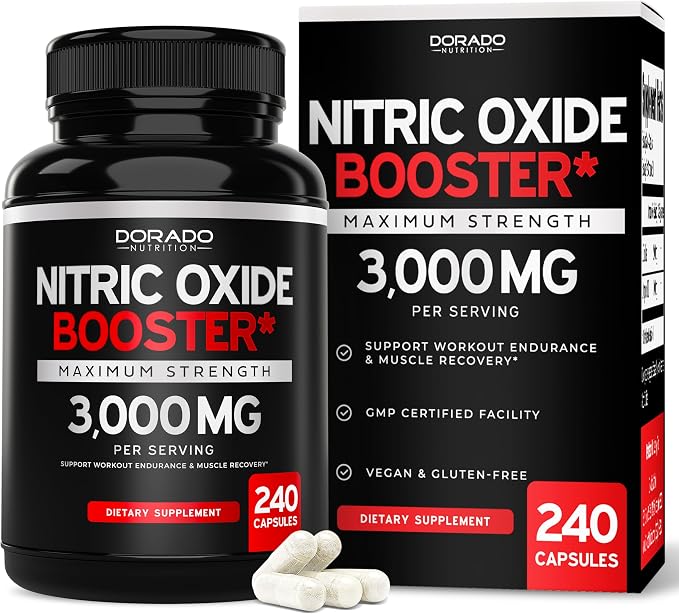 Nitric Oxide Supplement for Men (240 Count) L Arginine L Citrulline 3000mg - Stamina, Endurance, Performance for Workouts - NO Supplements for Men - Gluten Free, Non-GMO (240 Vegan Capsules)