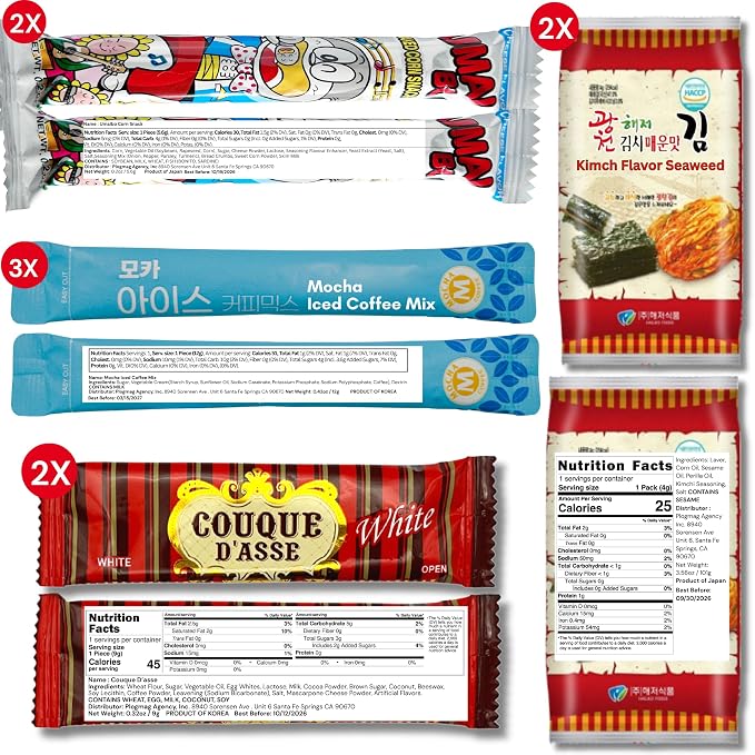 Korean snack box 50 Count - Korean snack Gift Set with Kimchi Seaweed, Ramen, Cookies, Crackers, Candy & Coffee Sticks