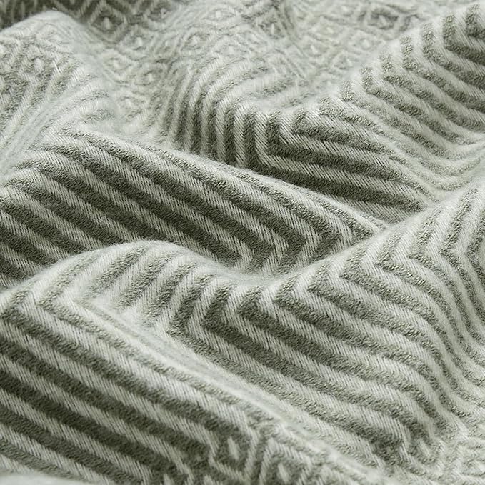 CREVENT 50"X60" Farmhouse Breathable Soft and Warm Classic Throw Blanket for Sofa Couch Bed, Faux Cashmere Home Decoration Throw with Tassles (Green)
