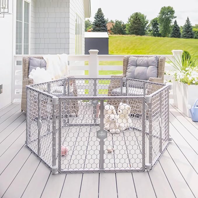 Regalo Safety 192" Super Wide Baby Gate & Play Yard, 2-in-1 Adjustable Playpen for Babies, Toddlers & Pets, Includes Wall Mount Kit, Plastic, Gray