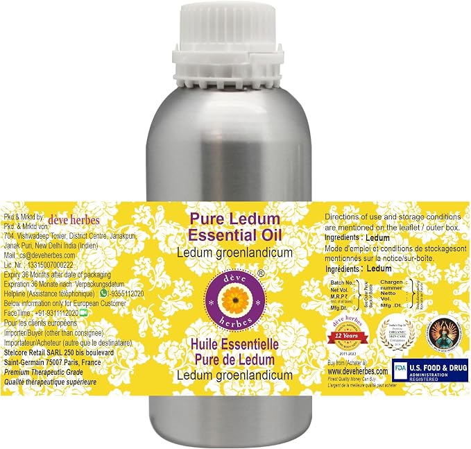 Deve Herbes Pure Ledum Essential Oil (Ledum groenlandicum) Steam Distilled 300ml (10 oz)