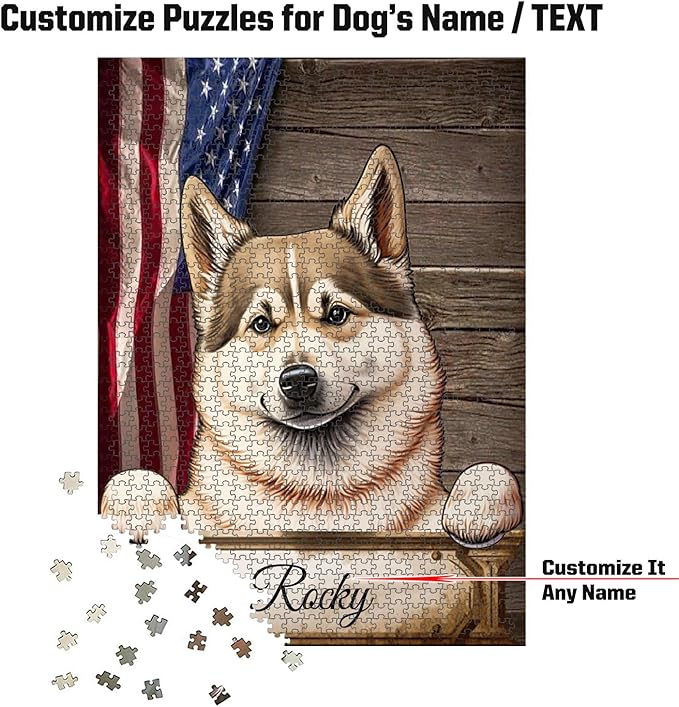 Custom Wooden Jigsaw Puzzles with Your Dog's Name on Norwegian Buhund Art Print - 300 500 1000PCS Puzzles Game and Home Wall Decor