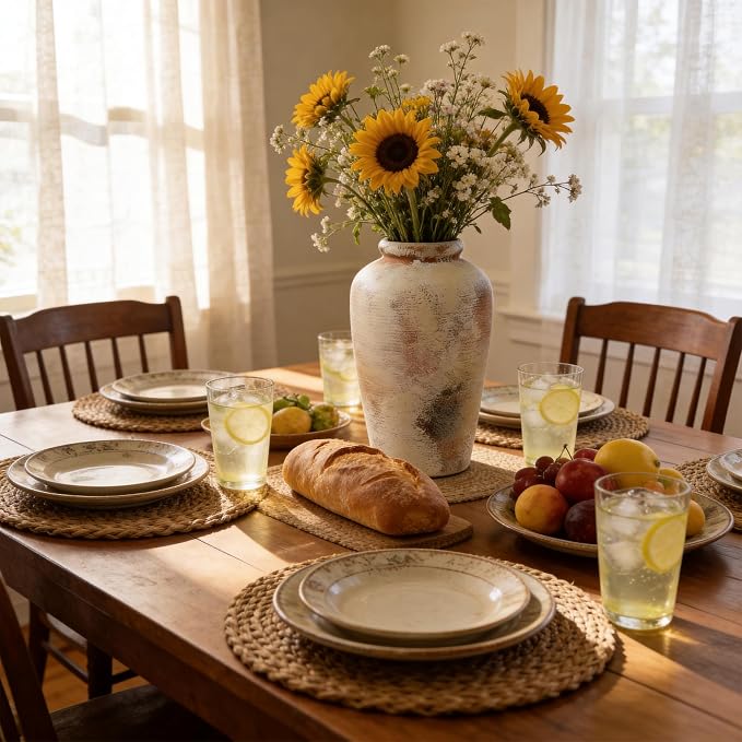 Ceramic Flower Vase, 10.6" Tall Rustic Farmhouse Vase, Decorative Pottery Vase with Glazed Interior for Fresh Flowers, Olive Branches, Mantel, Entryway and Dining Room Decor