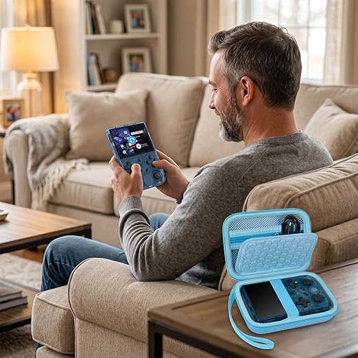 PAIYULE Travel Case Compatible with RG353V/ RG353VS/ R36S Retro Handheld Game Console, Handheld Emulator Storage Holder Organizer, Android Game Console Carrying Bag (Blue) (Box Only)