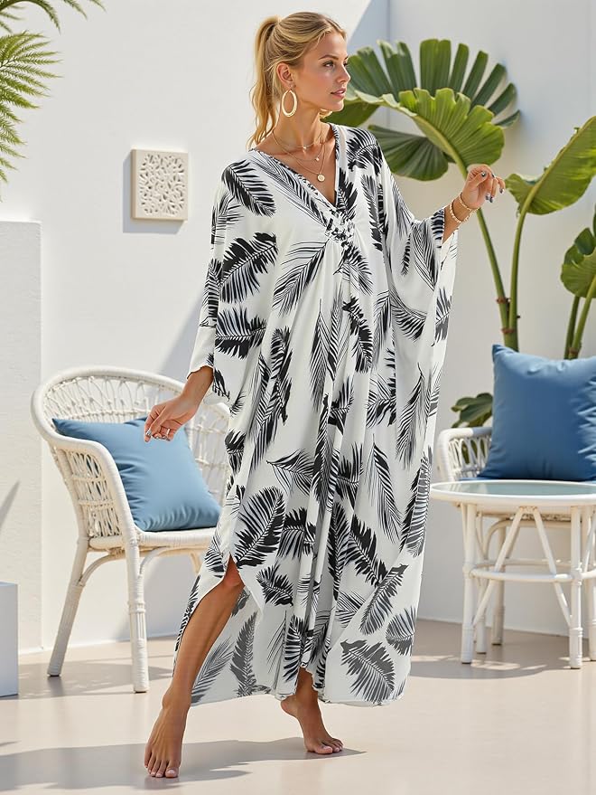 Mumu Dresses for Women Plus Size, Bohemian Kaftan Beach Cover Up Long Maxi Nightgown Soft Loungewear