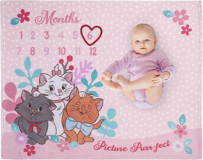 NoJo Disney Aristocats Pink Picture Purr-FECT Super Soft Photo Op Milestone Baby Blanket