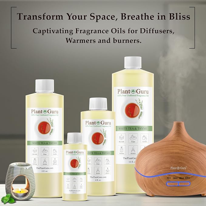 White Tea & Thyme Fragrance Oil 4 fl. oz. Scented Oil for DIY Soap Making, Candles, Bath Bombs, Body Butters. Used In Aromatherapy Diffusers, Burners and Warmers. Great Addition To Lotions and Creams.