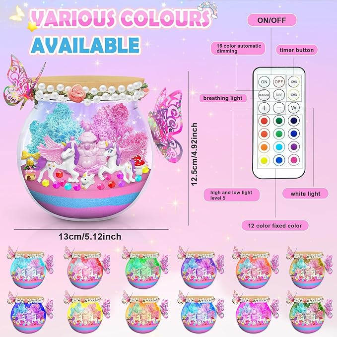 CS COSDDI Unicorns Gifts for Girls - Unicorn Terrarium Crafts Kit for Kids, Craft Kits for Kids Age 6-12 Unicorn Toys Girls Birthday Presents, Make Your Own Night Light