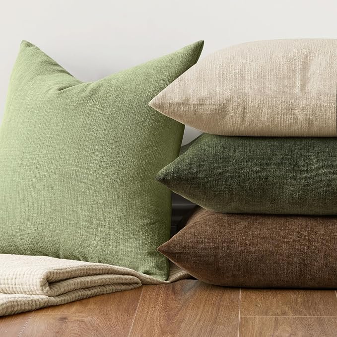 MIULEE Sage Green Chenille Couch Euro Throw Pillow Covers, 22x22 | Set of 2, Soft Modern Farmhouse Style, Decorative Pillowcases for Sofa Living Room Bed, Home Decor