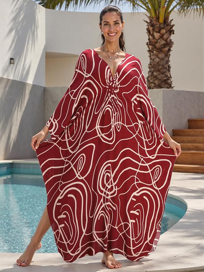 Mumu Dresses for Women Plus Size, Bohemian Kaftan Beach Cover Up Long Maxi Nightgown Soft Loungewear