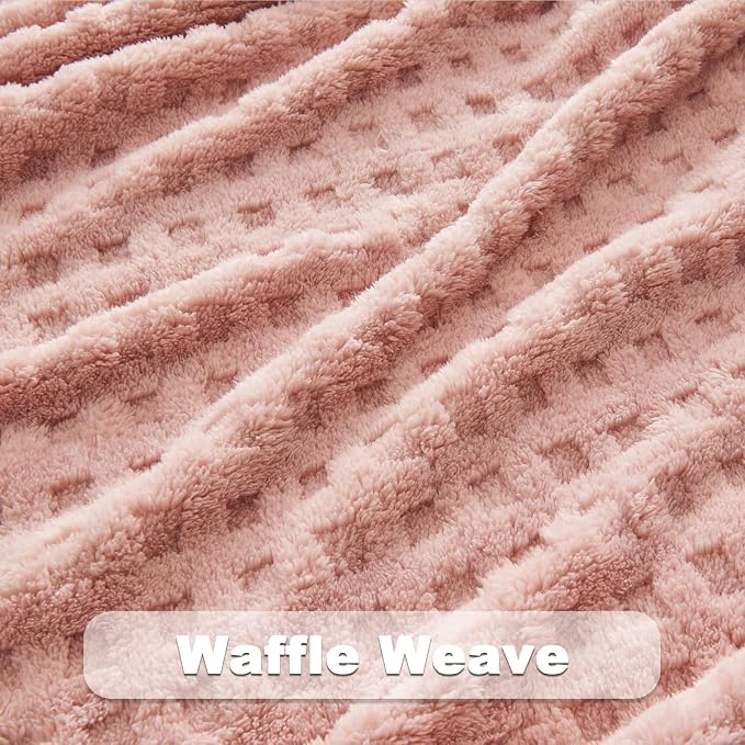 NEWCOSPLAY 3D Waffle Checkered Flannel Throw Blanket, Pink, 50"x70" | Super Soft Cute Lightweight Decorative Premium Silky Fleece Blanket for Couch Sofa Bed, Gift for Women Men, All Season Use