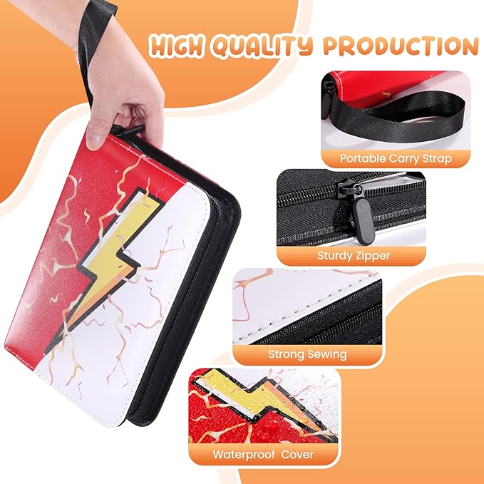 4-Pocket Trading Card Binder Bundle with 50 Sleeves Holds 400 Cards, Zipper Card Holder Album for Game and Sports Cards Collectors - Red