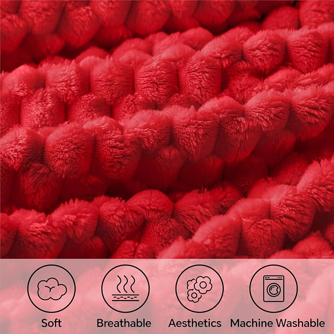 BEDELITE Red Twin Blanket for Couch, Soft Cozy Gifts for Women, 60 * 80 | 3D Jacquard Decorative Fleece Blanket, Super Soft Plush Throws, Cute Birthday Gift for Women & Men, Suitable for All Seasons