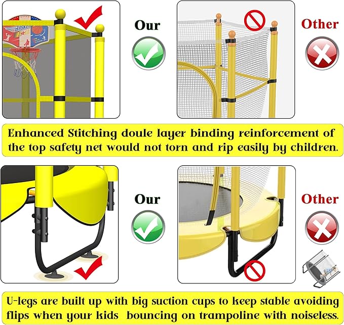 VGMiu 60" Trampoline for Kids, 5 FT Indoor & Outdoor Toddler Baby Trampoline with Basketball Hoop, Safety Enclosure, Birthday Gifts for Kids, Gifts for Boy and Girl, Age 3-8