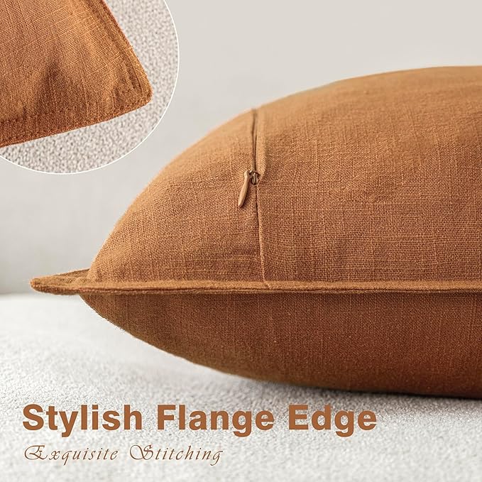 Foindtower Pack of 2, Decorative Linen Solid Throw Pillow Covers Soft Accent Lumbar Cushion Case Farmhouse Pillowcase for Chair Couch Sofa Bedroom Living Room Home Decor 12 x 20 Inch Autumn Orange
