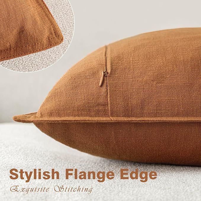 Foindtower Set of 2, Decorative Linen Solid Throw Pillow Covers Soft Accent Cushion Euro Case Boho Farmhouse Pillowcase for Chair Couch Sofa Bedroom Living Room Home Decor 18 x 18 Inch Autumn Orange