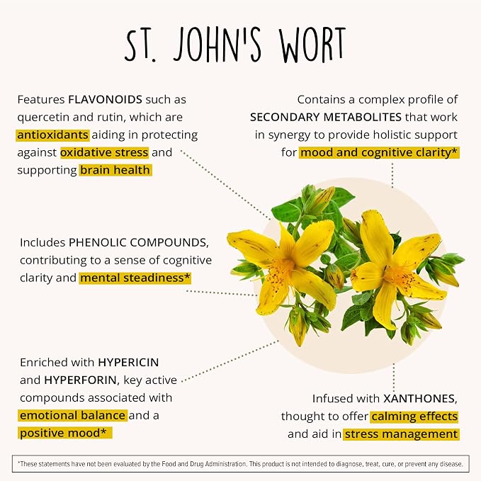 Joy-Filled Mood Support Supplement - 7 Herb Complex + St. Johns Wort | Stress Relief – Helps Calm The Mind & Body | 100% Plant-Based Happy Pills, Ashwagandha, Rhodiola Rosea | Adaptogens, 60 Ct