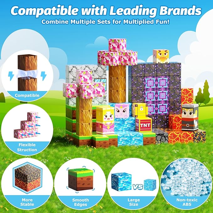 100PCS Magnetic Blocks, Magic Forest Set for Boys & Girls Toys Age 3-5 6-8 8-10, Magnetic Tiles 1" Building Blocks Toddler STEM Sensory, Creative Kids Games Kids Toys