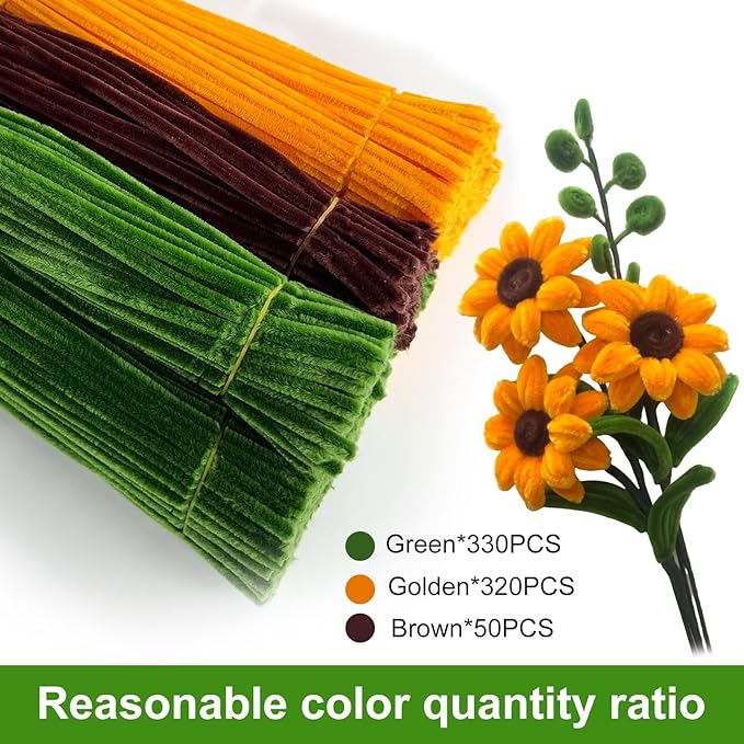 Pipe Cleaners,DIY Flower Bouquet Kit700pcs (Orange,Green,Brown) Sunflower Chenille Stems Kit, Flower Making Craft Materials(32Flowers),Art and Craft Supplies