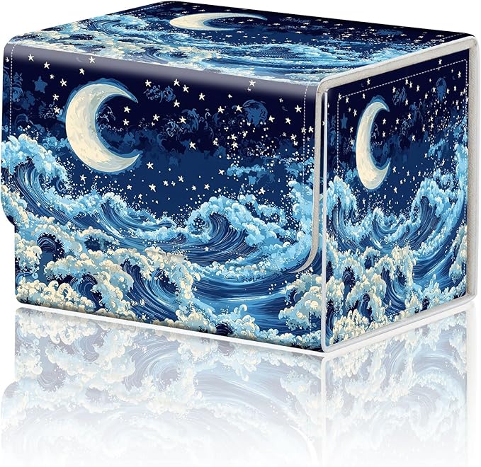 Card Game Storage Box TCG Deck Box MTG Card Box Organizer Trading Card Case Commander Deck Box TCG Card Storage Box Magnetic Closure Creative Pattern Up to 200 Cards, Blue Sky,Sea,Moon