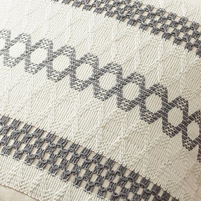 MIULEE Set of 2 Gray Boho Decorative Lumbar Pillow Covers 12x20 Inch | Farmhouse Couch Throw Pillows, Modern Cotton Cushion Covers, Macrame Woven Spring Home Decor for Bed Sofa Chair