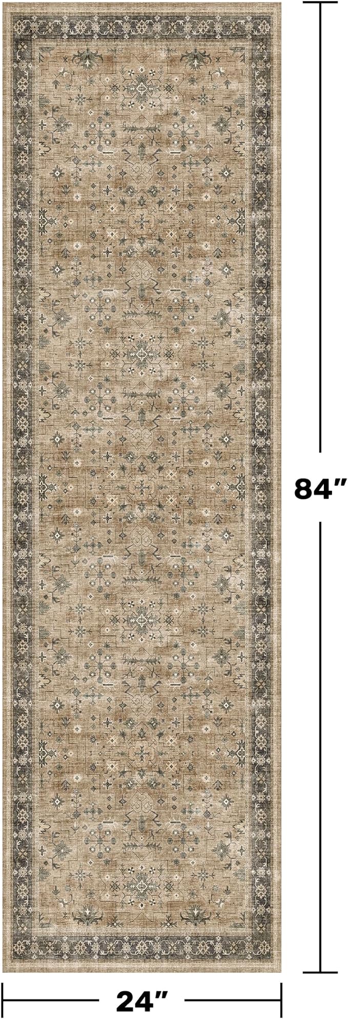 Hazo Haus Soft Taupe 2x7 Runner Rug for Hallway, Natural Runner Rug for Kitchen, Non-Slip Low-Pile Washable Stain Resistant, Vintage Boho Earthy Décor