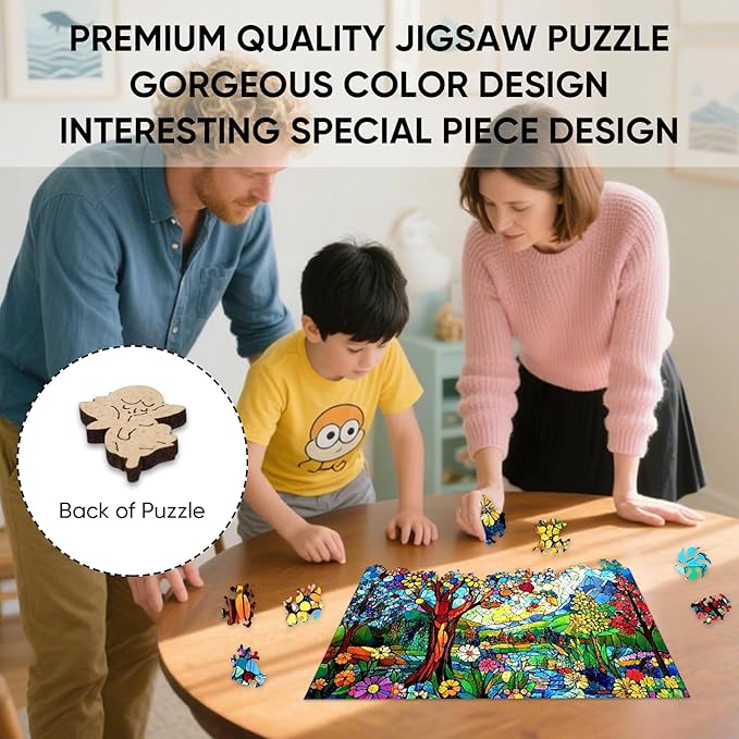 Ixfyloop Stained Glass Wooden Puzzles for Adults, Colorful Tree of Life Jigsaw Puzzles, 200 Pieces Landscape Adults Puzzles, Best Gifts for Puzzle Lover, 8.9x11.8 inch