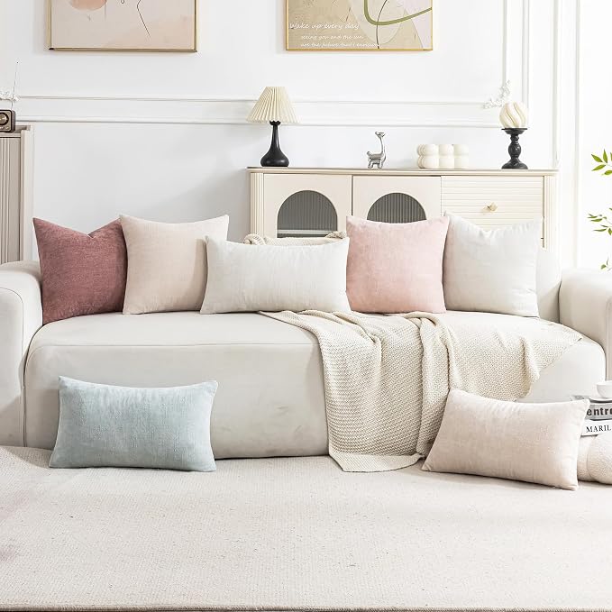 Set of 4 Soft Textured Decorative Throw Pillow Covers 22x22 Inch Cozy Farmhouse Cushion Cover Square Accent Pillow Cases for Bed Couch Sofa Living Room, Light Pink