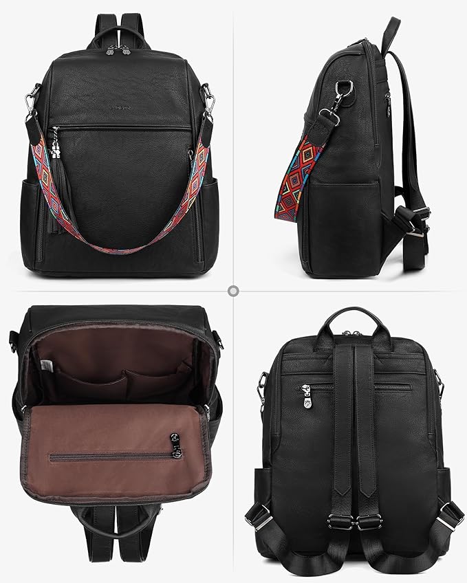 FADEON Leather Backpack Purse for Women Designer Travel Backpack Purses PU Fashion Ladies Shoulder Bag with Tassel
