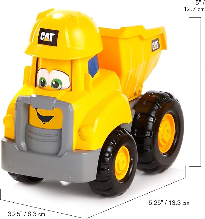 CAT Construction Toys, Junior Crew Construction Pals Dump Truck Educational Preschool Vehicle with Kid Vroom Sounds and Animated face. for Ages 2+