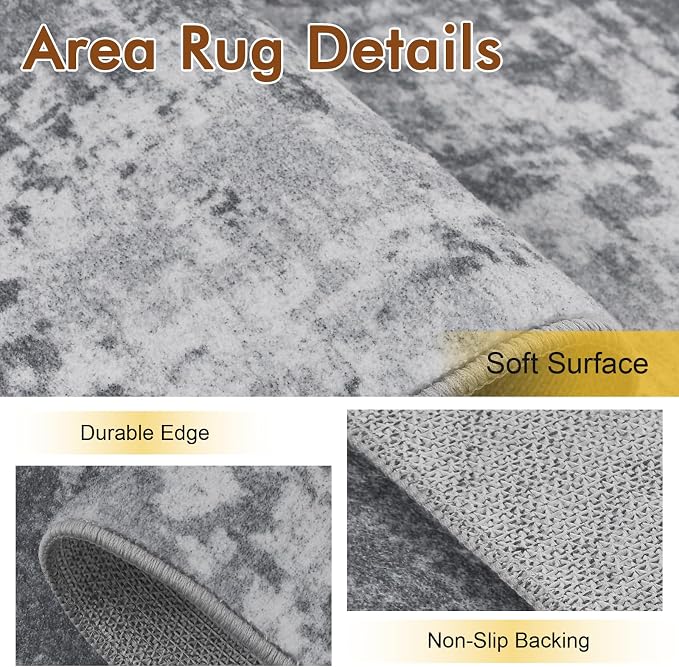 5x7 Ft Area Rugs for Living Room, Soft Non-Slip Washable Rugs Modern Abstract Pattern Carpet for Bedroom Indoor Floor Nursery Home Decor (Grey)