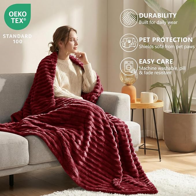 HIMEET Red Oversized Throw Blanket, 300GSM Ribbed Fleece, 50 x 70 Inches | Ultra Soft Flannel, All-Season Lightweight Warmth, Extra Coverage for Couch Lounging, Home Room Decor, Machine Washable