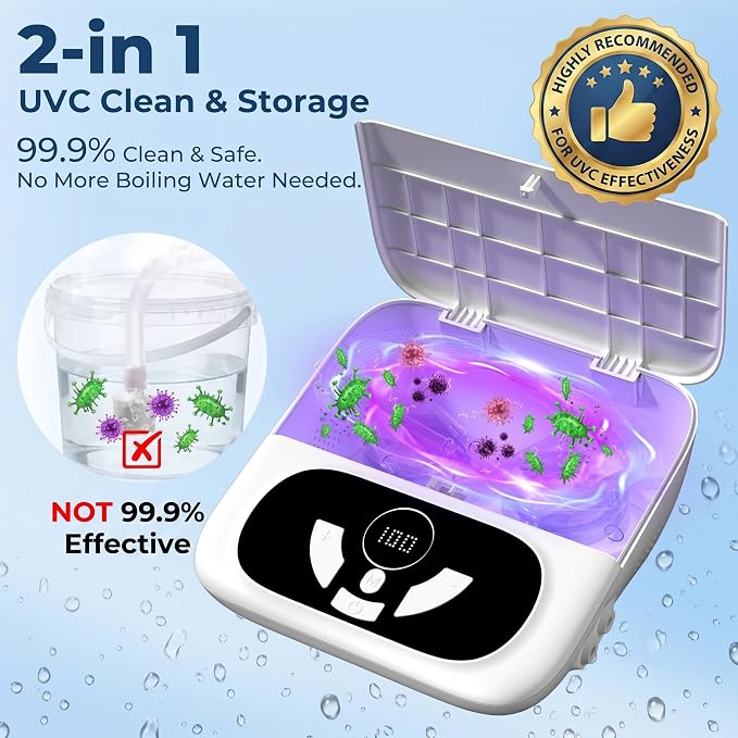 Enemas for Colon Cleanse Men and Women, Electric Enema Kit with UVc Storage Box, 1-100 Level Adjustable Water Pressure, 2 Spray Modes, Anti-Backflow Design, 18 pcs Nozzles