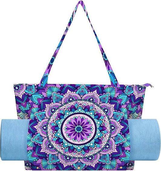 Mandala Yoga Mat Bag Large Yoga Bags and Carrier Fits All Your Stuff Yoga Tote Bags with Zipper Pocket Pilates Bag