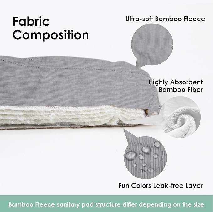 wegreeco 6 Pcs Reusable Menstrual Pads, Ultra Absorbent Cloth Pads for Heavy Flow, Sanitary for Teens,Women, Nonslip, Grey Inner, Grey Outer, Large