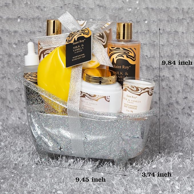 Saint Roy for Men & Dad Bath and Body Almond Milk Vanilla Spa Gifts for Women, Bath Gift Set Shower Gel, Scent Lotion, Bath Bomb Spa Gift Basket, Bath Care Set Birthday Holiday Home Spa Gifts | Almond Milk Vanilla Spa Gifts for Women, Bath Gift Set Chr...