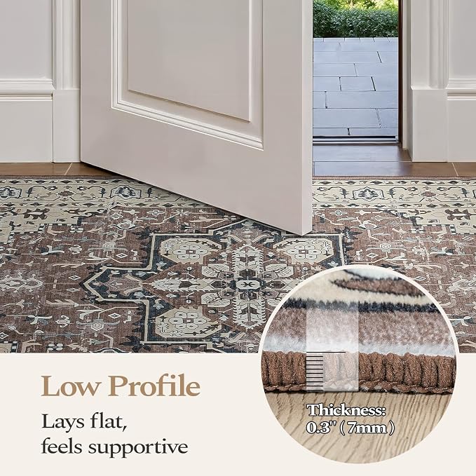 Rugflix 8x10 Area Rugs for Living Room, Washable Brown Beige Large Rug | Machine Washable; Stain-Resistant; Low Pile; Non-Slip; Vintage Printed; Carpet for Bedroom Dining Office Nursery Home