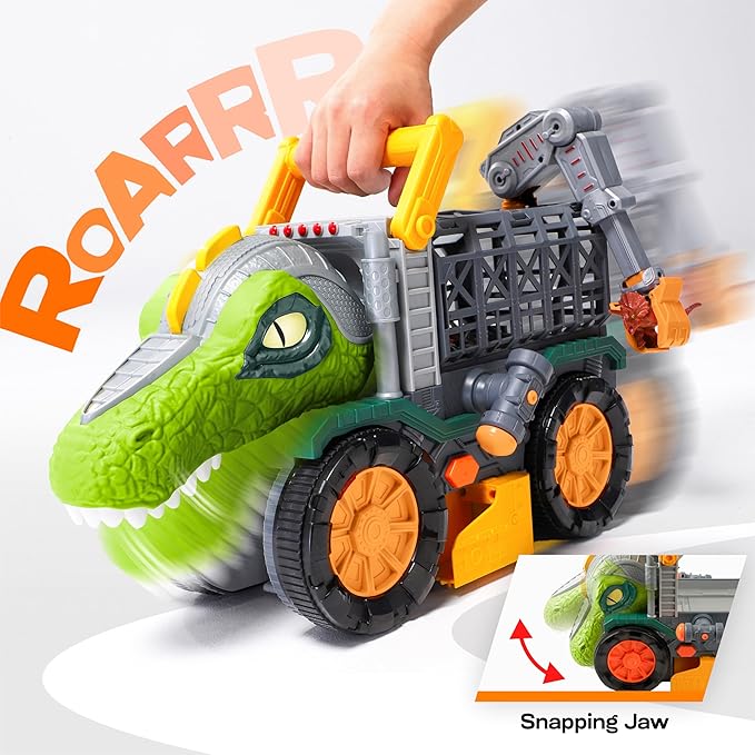 JOVA Vroomix Dinosaur Toy for Toddlers 2 3 4 5+ Year Old, Extra Large Dinosaur Monster Truck with Figures, T-Rex Toy with Launcher and Darts, Crane Arm & Tunnel, Jurassic Toy for Boys Birthday Gift