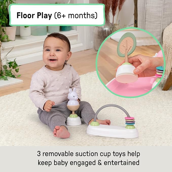 Ingenuity Step & Sprout 3-in-1 Foldable Baby Activity Walker with Removable Toys Ages 6 Months +, Pink