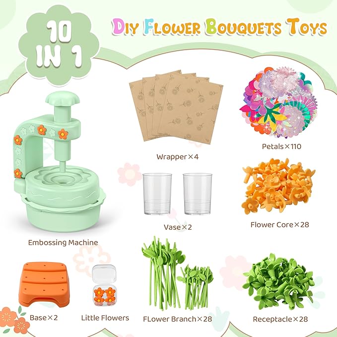 Fabric Flower Bouquets Toys,DIY Craft Kits for Kids,Arts and Crafts Toy for 3+ Year Old Girls,Flowers Market Toy,Build Your Flower Bouquet,Educational Preschool Learning Toys for Birthday,Christmas
