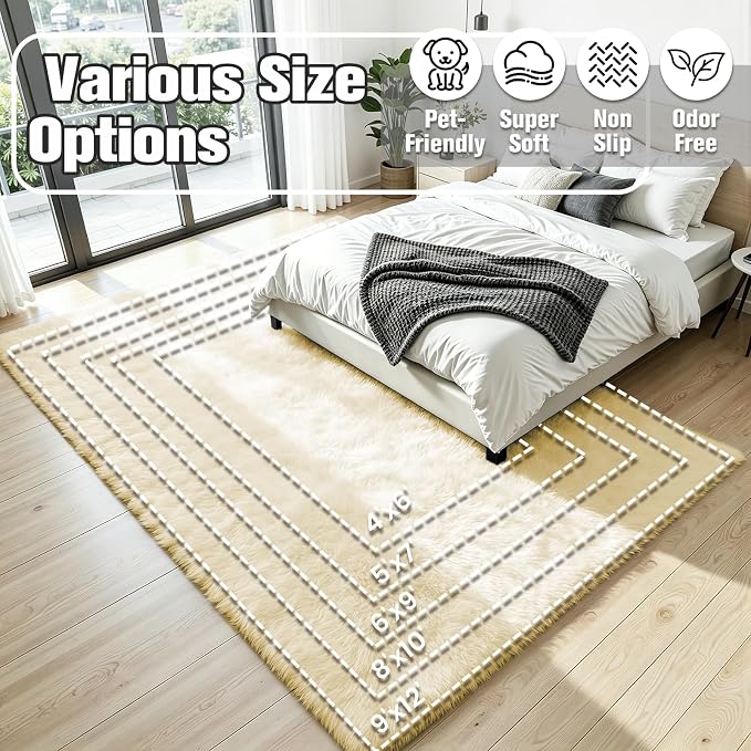 8x10 Area Rug for Living Room, Ultra Soft Fluffy Cream White Rugs for Bedroom, Non Slip Large Shag Carpet, Fuzzy Plush Nursery Rug, Thick Washable Indoor Floor Carpets for Kids Office Dorm Home Decor