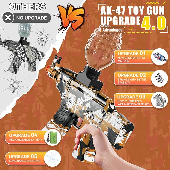 Gel Ball Blaster, Splat Gel Gun for Precision Shooting, Electric Water Ball Blaster Gun with Top Loading Design, Great for Competitive Team Play, Ages 15+ (Orange)