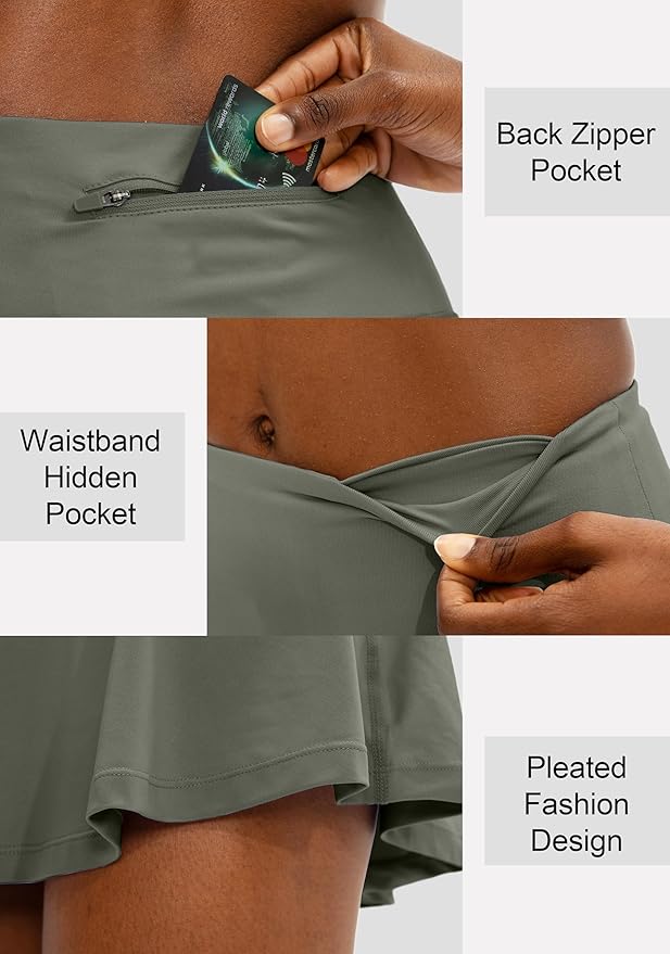 Pleated Tennis Skirt with 4 Pockets | 14", 3.5" High Waisted, Soft, Lightweight, Mesh Built-in Shorts, Dressy, Casual, Athletic, Golf, Skort for Women
