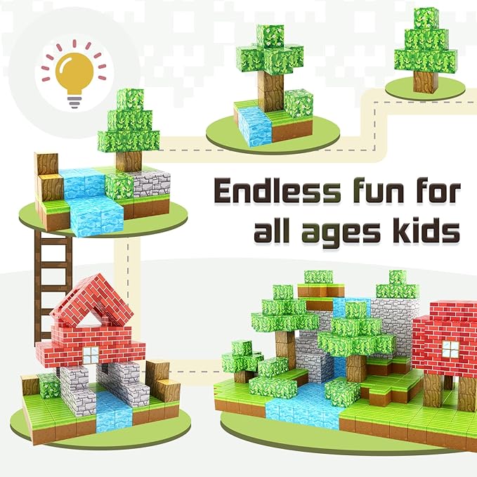 Magnetic Blocks-Build Mine Magnet World Grass Edition, Magnetic Toys for Boys & Girls Age 3-4 4-5 6-8, STEM Montessori Sensory Toys for Toddlers Gifts for 3+ Years Old Girls Boys