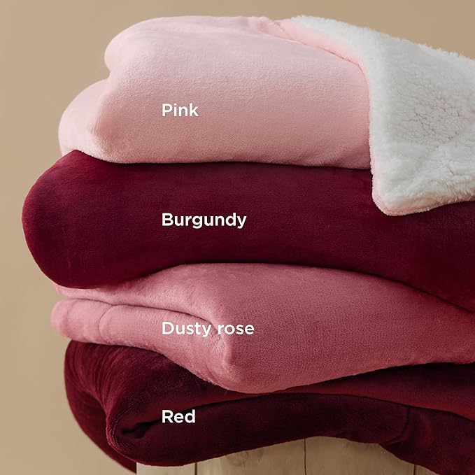 Bedsure GentleSoft Sherpa Fleece Blanket Queen Size for Bed, Non-Heated, Thick and Warm Throw for Women and Girls, Soft Fuzzy Plush Queen Blanket for Spring, Room Home Decor, Pink, 90x90 Inches