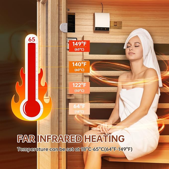 1 Person Infrared Dry Sauna, Canadian Hemlock Wood Indoor Home Spa Sauna Room, Integrated Speakers, Tempered Glass Door & Control Panel, 149℉ Maximum Heating, Size 32.3" x 32.3" x 61.6"