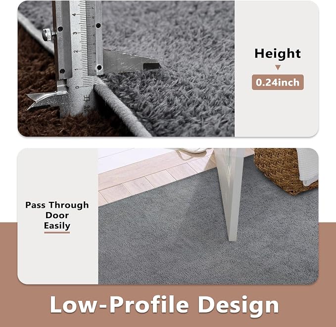 FinRèc 2x6 Washable Runner Rugs for Kitchen Hallway Bedroom, Low Pile Thin Rug Solid Color, Non-Slip Carpet Indoor for Home Decor (Pure Dark Grey)