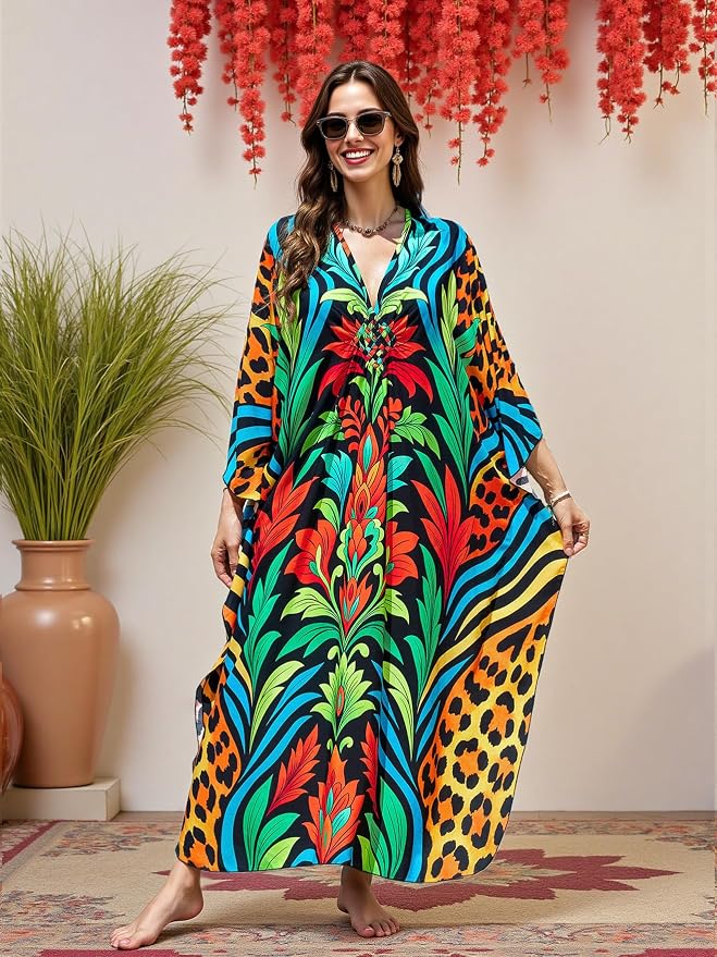 Mumu Dresses for Women Plus Size, Bohemian Kaftan Beach Cover Up Long Maxi Nightgown Soft Loungewear
