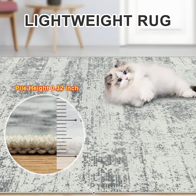 6x9 Area Rugs for Living Room - Washable Rug Modern Abstract Soft Large Neutral Non-Slip Carpet Indoor Floor Stain Resistant Thin Carpets for Bedroom Dining Room Farmhouse Nursery Home Office Grey